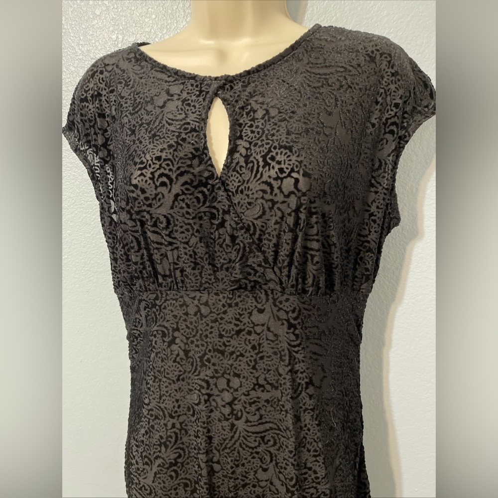 Black Velvet Burnout Midi Dress Damask Sheath Goth Academia Vamp Sexy Apt 9 PXL - Picture 2 of 10